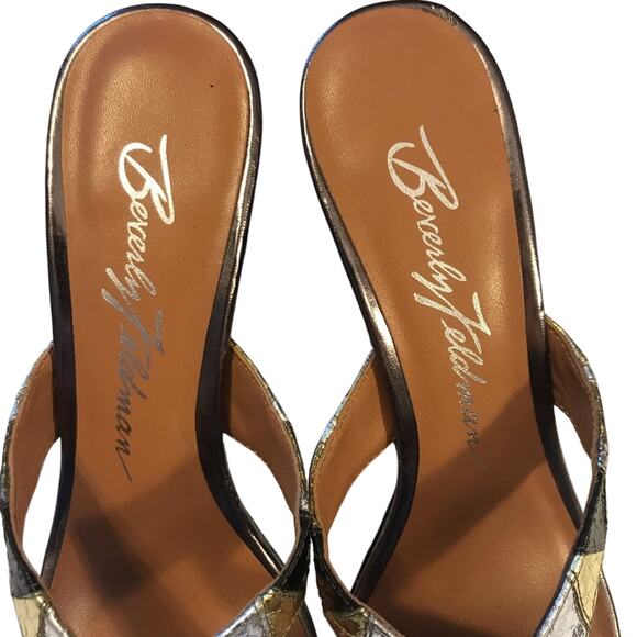 Beverly Feldman Metallic Gold Silver Wedge Sandal 7M - Picture 4 of 8